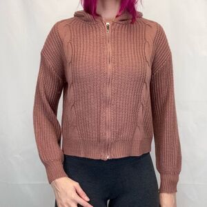 SHEIN Women's Hoodie Full Zip Sweater Mauve Dusty Rose Pink S SM Small Ribbed